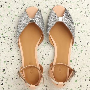 BHLDN - Emma Go Juliette Glitter Silver & Nude flats - Euro Size 41 (US 10)